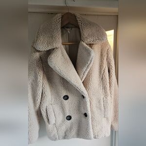 Free People Teddy Sherpa Coat Pea Coat Double Breasted sz XS Oversized